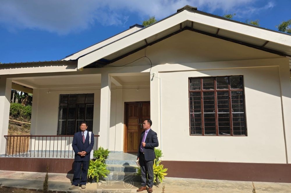 Rev Thungjanshio, Pastor, Phiro Baptist Church dedicates the staff quarter gifted to Phiro Baptist Church on January 19. (DIPR Photo)